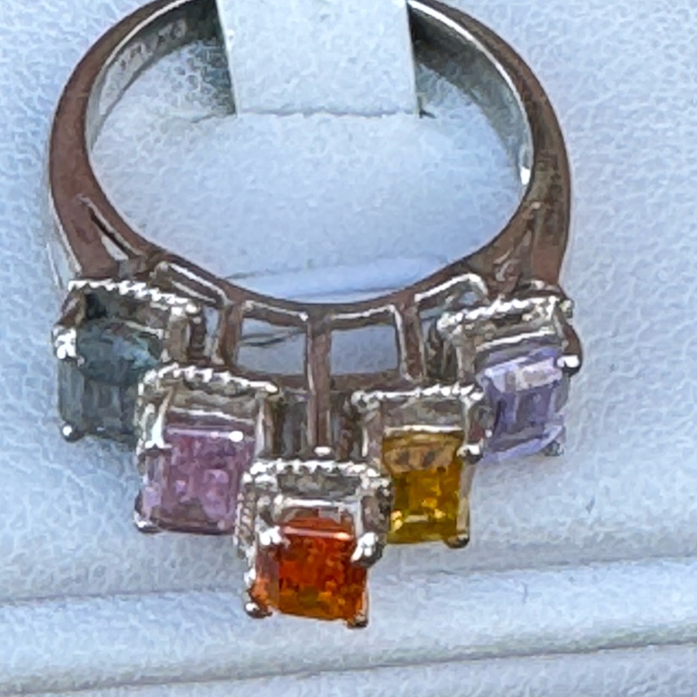 925 Emerald Cut Multi Gemstone Ring - image 4